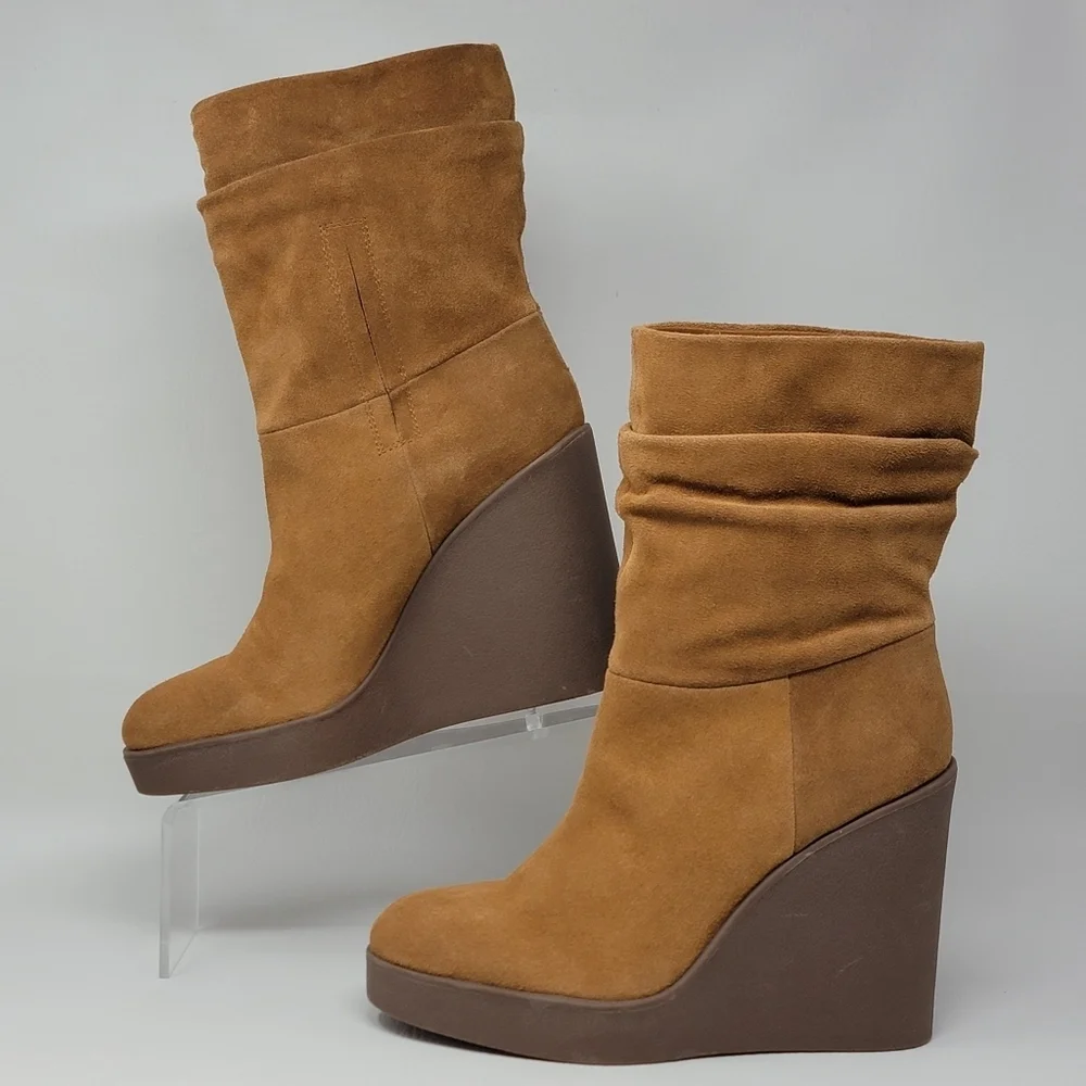 Jessica Simpson Mynette Tuscan Tan Oiled Suede Wedge Boots Size 10 M New